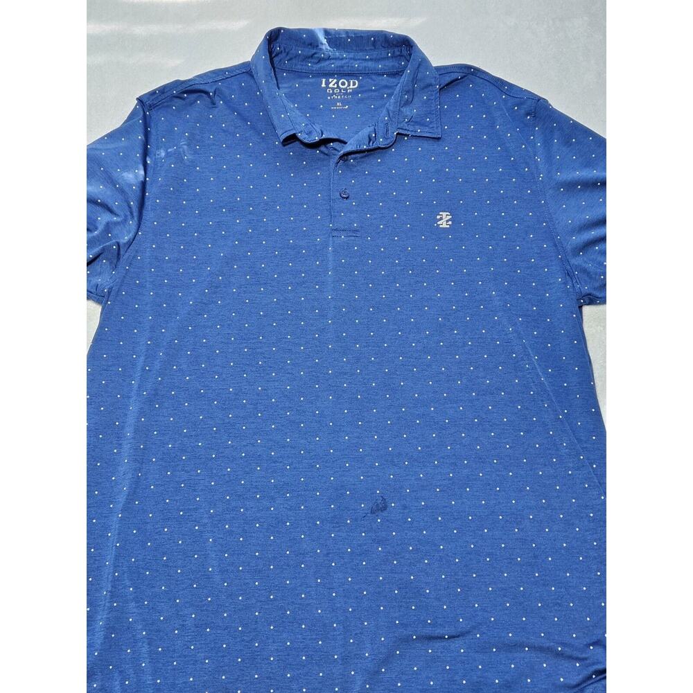 Izod Golf W/ Stretch Mens Short Sleeve 3Button Collar Polo Shirt Blue W/dots XL